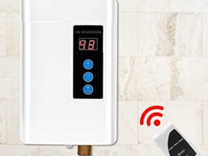 Focket Chauffe-Eau Instantané Électrique 4000W, Mini-écran Tactile LCD, Acier Inoxydable, Blanc, Chauffe-Eau sans Réservoir avec Fonction de Mémoire