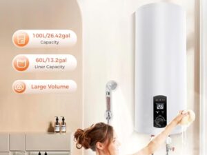 Fricienc Chauffe-eau électrique 2000 W, 60 L, vertical, moderne, blanc