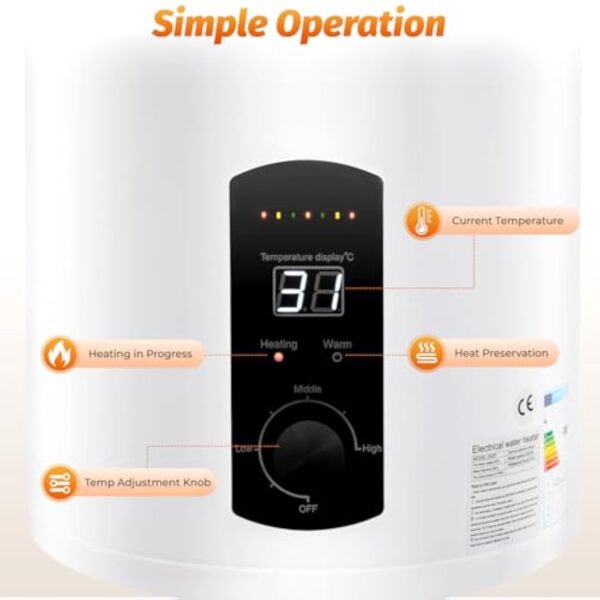 Fricienc Chauffe-eau électrique 2000 W, 60 L, vertical, moderne, blanc – Image 8