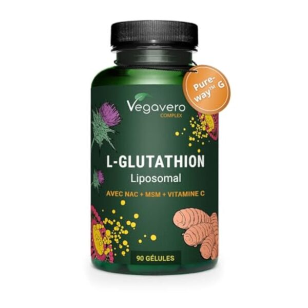 GLUTATHION Liposomal & Réduit PureWay™- G | Avec Précurseurs : NAC, Vitamine C, MSM, Glycine | Antioxydant + Anti age + Immunité | 90 Gélules | Vegan & Sans Additifs | Vegavero®