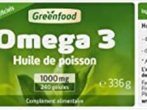 Greenfood Huile de poisson oméga 3, 1000 mg, dose extra élevée, 240 gélules - contribue au fonctionnement normal du cerveau. Sans additifs artificiels. Sans génie génétique.