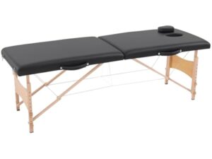 HOMCOM Table de Massage Pliante lit Table de beauté 2 Zones Portable Sac de tranport Inclus Hauteur réglable dim. 186L x 60l x 58-81H cm Bois Massif revêtement synthétique Noir