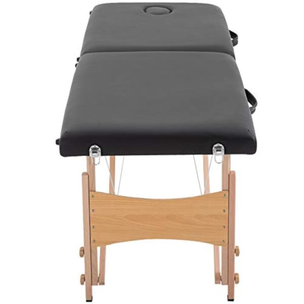 HOMCOM Table de Massage Pliante lit Table de beauté 2 Zones Portable Sac de tranport Inclus Hauteur réglable dim. 186L x 60l x 58-81H cm Bois Massif revêtement synthétique Noir – Image 7