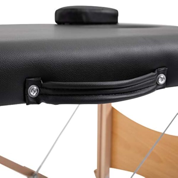 HOMCOM Table de Massage Pliante lit Table de beauté 2 Zones Portable Sac de tranport Inclus Hauteur réglable dim. 186L x 60l x 58-81H cm Bois Massif revêtement synthétique Noir – Image 9
