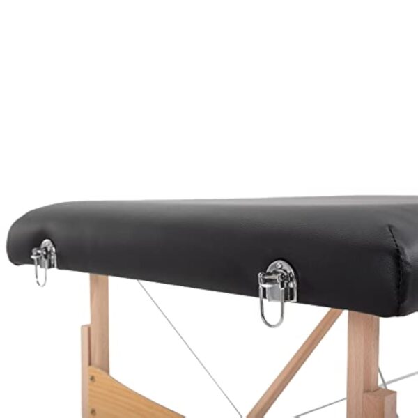 HOMCOM Table de Massage Pliante lit Table de beauté 2 Zones Portable Sac de tranport Inclus Hauteur réglable dim. 186L x 60l x 58-81H cm Bois Massif revêtement synthétique Noir – Image 10
