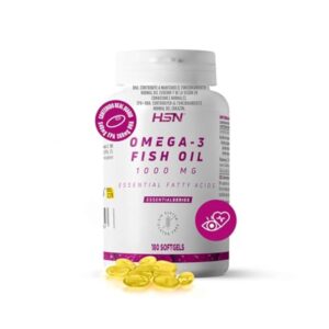 HSN Oméga 3 3000mg Huile de Poisson 540mg EPA 360mg DHA par Dose Quotidienne | 180 Capsules | Avec Vitamine E | Sans Contaminants ni Oxydation | Sans Odeur ni Saveur | Non-OGM, Sans Gluten ni Lactose