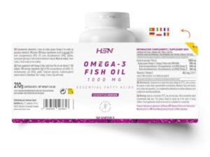 HSN Oméga 3 3000mg Huile de Poisson 540mg EPA 360mg DHA par Dose Quotidienne | 180 Capsules | Avec Vitamine E | Sans Contaminants ni Oxydation | Sans Odeur ni Saveur | Non-OGM, Sans Gluten ni Lactose