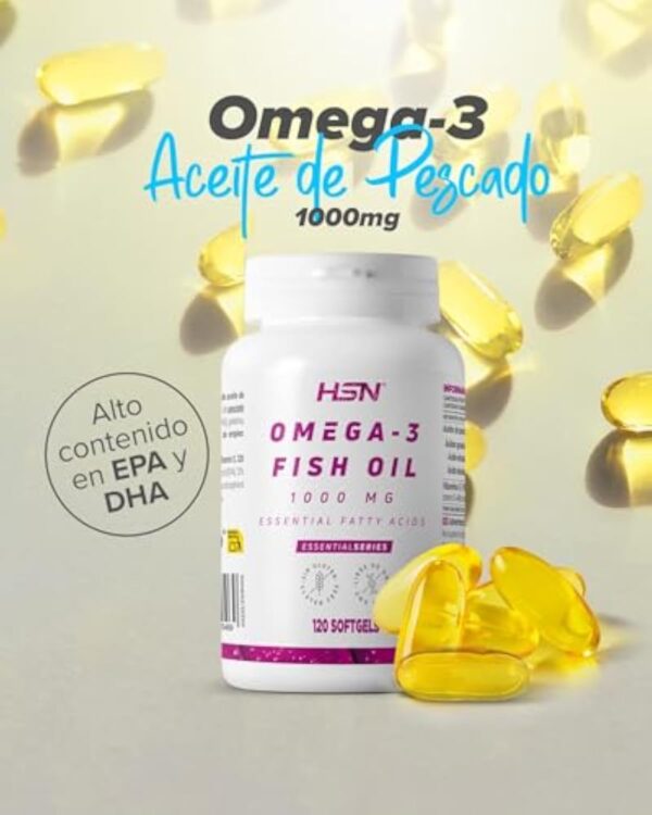 HSN Oméga 3 3000mg Huile de Poisson 540mg EPA 360mg DHA par Dose Quotidienne | 180 Capsules | Avec Vitamine E | Sans Contaminants ni Oxydation | Sans Odeur ni Saveur | Non-OGM, Sans Gluten ni Lactose – Image 6