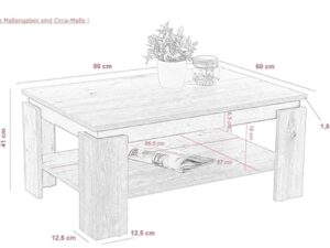 Hela Tische, Table Basse Tim, en matériau dérivé du Bois avec revêtement mélaminé, Bord de Table de Couleur contrastée, Aspect Artisan/Noire, Grande étagère, 90 x 60 x 41 cm