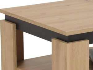 Hela Tische, Table Basse Tim, en matériau dérivé du Bois avec revêtement mélaminé, Bord de Table de Couleur contrastée, Aspect Artisan/Noire, Grande étagère, 90 x 60 x 41 cm
