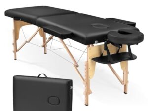 Higliocas Table de massage pliable cosmétique : 2 zones en bois Table de massage mobile Lit de massage pour physiothérapie et tatouage
