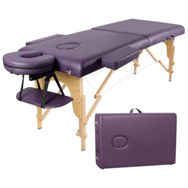 Higliocas Table de massage pliable cosmétique : 2 zones en bois - Table de massage mobile pour physiothérapie et tatouage