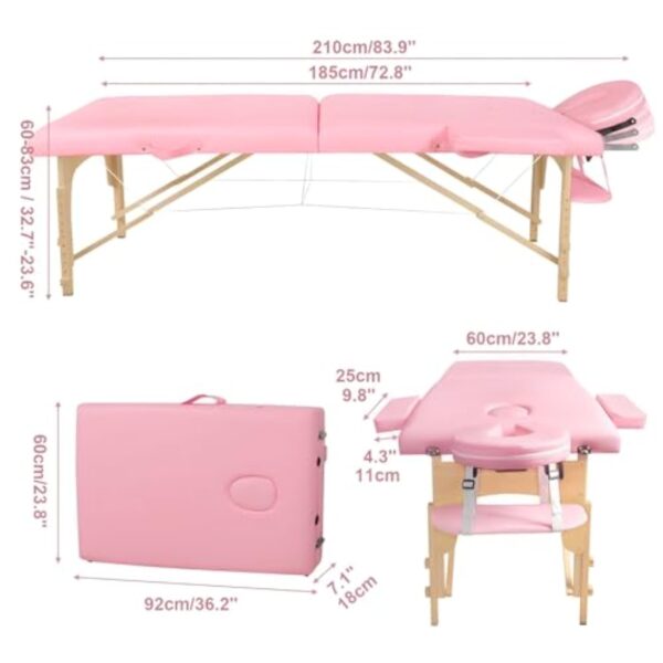 Higliocas Table de Massage Pliante Esthetique: 2 Zones Bois Lit de Massage pour Physiothérapie Tatouage et Spa – Image 3