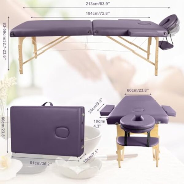 Higliocas Table de massage pliable cosmétique : 2 zones en bois - Table de massage mobile pour physiothérapie et tatouage – Image 4