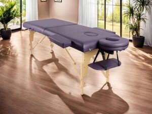 Higliocas Table de massage portable pour cils – Lit de massage pliable en bois à 2 zones avec sac tissé pour tatouage, épilation à la cire, spa et physiothérapie