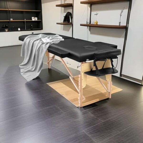 Higliocas Table de massage pliable cosmétique : 2 zones en bois Table de massage mobile Lit de massage pour physiothérapie et tatouage – Image 4