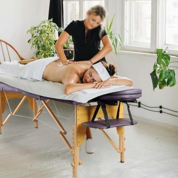 Higliocas Table de massage pliable cosmétique : 2 zones en bois - Table de massage mobile pour physiothérapie et tatouage – Image 5