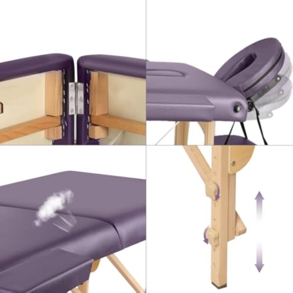 Higliocas Table de massage pliable cosmétique : 2 zones en bois - Table de massage mobile pour physiothérapie et tatouage – Image 6