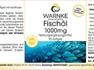 Huile de Poisson 1000mg - 90 gélules molles - 30% d'Omega 3 (EPA et DHA) | Warnke Vitalstoffe - Qualité des pharmacies allemandes