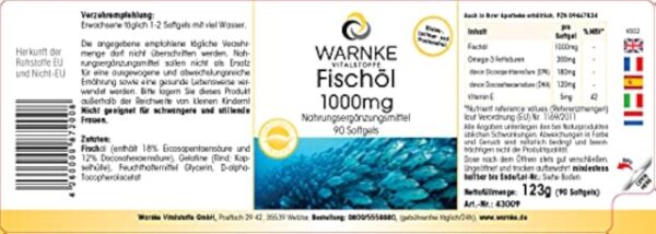 Huile de Poisson 1000mg - 90 gélules molles - 30% d'Omega 3 (EPA et DHA) | Warnke Vitalstoffe - Qualité des pharmacies allemandes – Image 3