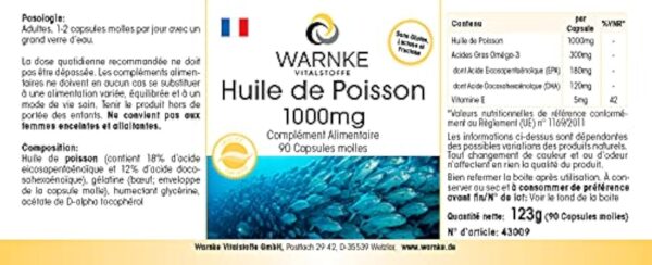 Huile de Poisson 1000mg - 90 gélules molles - 30% d'Omega 3 (EPA et DHA) | Warnke Vitalstoffe - Qualité des pharmacies allemandes – Image 5