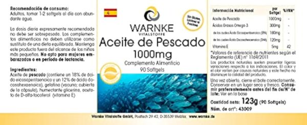 Huile de Poisson 1000mg - 90 gélules molles - 30% d'Omega 3 (EPA et DHA) | Warnke Vitalstoffe - Qualité des pharmacies allemandes – Image 6