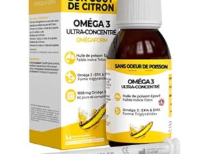 INOLAB Omega 3 Huile poisson sauvage 2297mg ultra concentrée DHA EPA/Format Economique/Enfants & adultes (Pipette graduée) 2 à 10 mois/Qualité pureté Epax®, faible indice Totox/goût Citron naturel