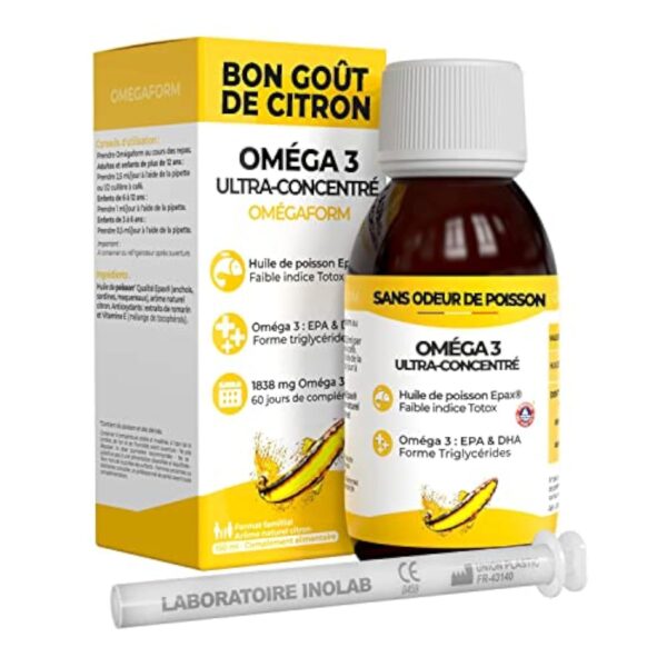 INOLAB Omega 3 Huile poisson sauvage 2297mg ultra concentrée DHA EPA/Format Economique/Enfants & adultes (Pipette graduée) 2 à 10 mois/Qualité pureté Epax®, faible indice Totox/goût Citron naturel – Image 2