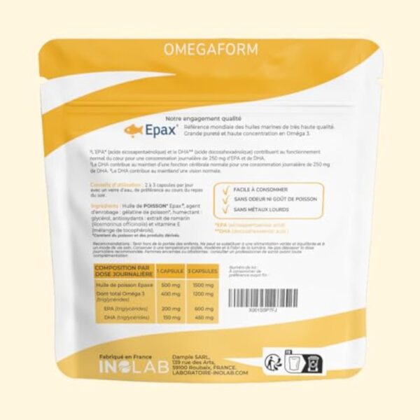 INOLAB Omega 3 DHA EPA EPAX I Huile de Poisson Sauvage ultra concentrée = 80% EPA/DHA I Oméga 3 faible indice Totox. – Image 3