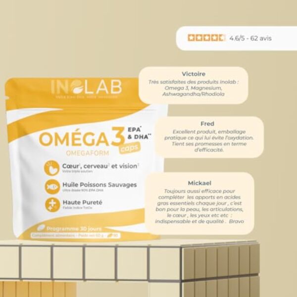 INOLAB Omega 3 DHA EPA EPAX I Huile de Poisson Sauvage ultra concentrée = 80% EPA/DHA I Oméga 3 faible indice Totox. – Image 9