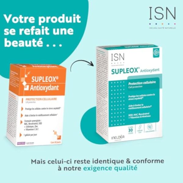ISN - Supleox® Antioxydant - A base de Resvératrol, NAC, SOD, vitamines C & E - Aide à protéger les cellules contre le stress oxydatif - Cure 30 jours – Image 4