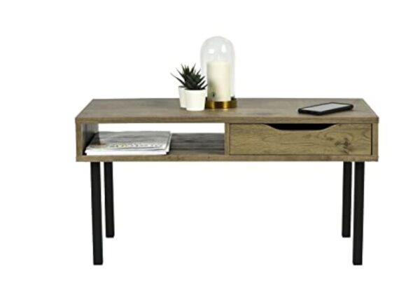 Iris Ohyama, Table de Salon, Table basse avec rangements, tiroir, Compartiment Ouvert/Pieds long avec protection, Contemporain, Bureau, Chambre - Center table - WCT-800 - Marron cendré