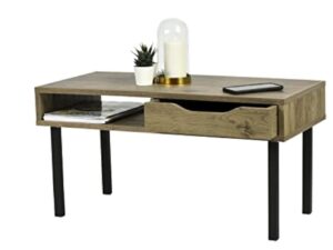 Iris Ohyama, Table de Salon, Table basse avec rangements, tiroir, Compartiment Ouvert/Pieds long avec protection, Contemporain, Bureau, Chambre - Center table - WCT-800 - Marron cendré