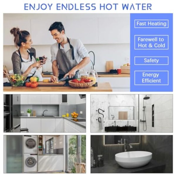 JAOGAUS Chauffe-Eau Instantané, 6000W Chauffe-Eau Sans Réservoir à Économie d'Énergie avec Télécommande, Auffe-Eau Électriques pour la Douche de Salle de Bains à la Maison avec LED (Blanc) – Image 3