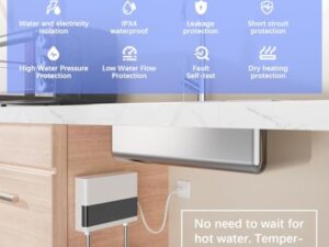 JAOGAUS Chauffe-Eau Instantané, 6000W Chauffe-Eau Sans Réservoir à Économie d'Énergie avec Télécommande, Auffe-Eau Électriques pour la Douche de Salle de Bains à la Maison avec LED (Blanc)