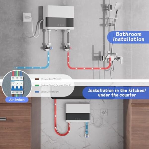 JAOGAUS Chauffe-Eau Instantané, 6000W Chauffe-Eau Sans Réservoir à Économie d'Énergie avec Télécommande, Auffe-Eau Électriques pour la Douche de Salle de Bains à la Maison avec LED (Blanc) – Image 7