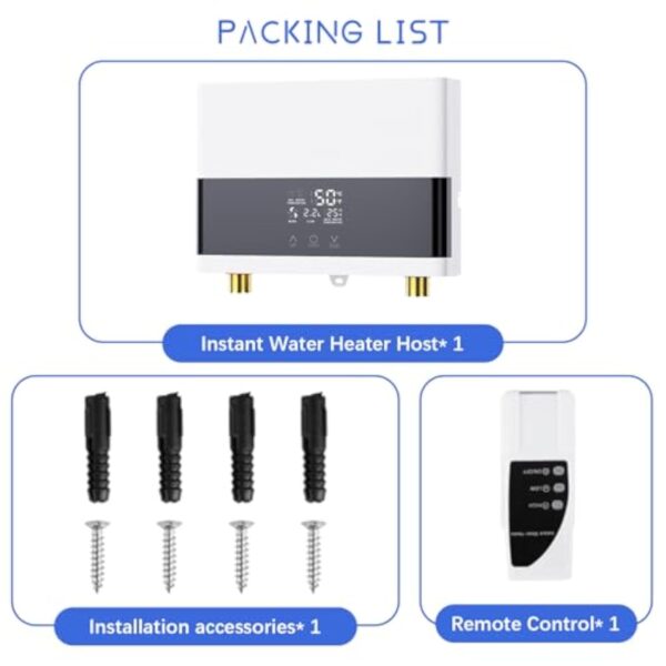 JAOGAUS Chauffe-Eau Instantané, 6000W Chauffe-Eau Sans Réservoir à Économie d'Énergie avec Télécommande, Auffe-Eau Électriques pour la Douche de Salle de Bains à la Maison avec LED (Blanc) – Image 10