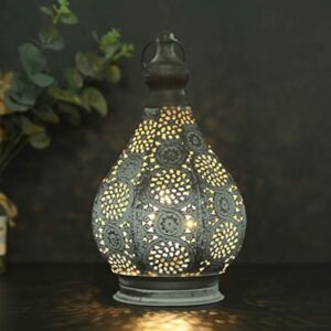 JHY DESIGN Lampe de Table de Chevet Marocaine 29,5cm Lanterne Electrique Vintage Abat-jour Marocain Oriental en pour Courtyard au jardin Intérieur Extérieur à Coucher Salon Maison (Gris)