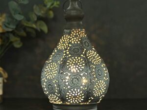 JHY DESIGN Lampe de Table de Chevet Marocaine 29,5cm Lanterne Electrique Vintage Abat-jour Marocain Oriental en pour Courtyard au jardin Intérieur Extérieur à Coucher Salon Maison (Gris)