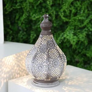 JHY DESIGN Lampe de Table de Chevet Marocaine 29,5cm Lanterne Electrique Vintage Abat-jour Marocain Oriental en pour Courtyard au jardin Intérieur Extérieur à Coucher Salon Maison (Gris)
