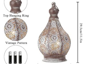 JHY DESIGN Lampe de Table de Chevet Marocaine 29,5cm Lanterne Electrique Vintage Abat-jour Marocain Oriental en pour Courtyard au jardin Intérieur Extérieur à Coucher Salon Maison (Gris)