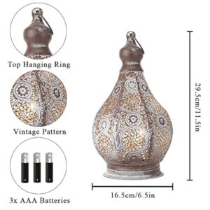 JHY DESIGN Lampe de Table de Chevet Marocaine 29,5cm Lanterne Electrique Vintage Abat-jour Marocain Oriental en pour Courtyard au jardin Intérieur Extérieur à Coucher Salon Maison (Gris)