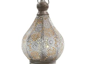 JHY DESIGN Lampe de Table de Chevet Marocaine 29,5cm Lanterne Electrique Vintage Abat-jour Marocain Oriental en pour Courtyard au jardin Intérieur Extérieur à Coucher Salon Maison (Gris)