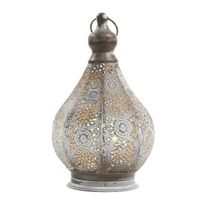 JHY DESIGN Lampe de Table de Chevet Marocaine 29,5cm Lanterne Electrique Vintage Abat-jour Marocain Oriental en pour Courtyard au jardin Intérieur Extérieur à Coucher Salon Maison (Gris)