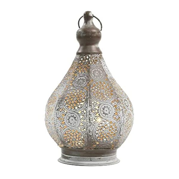 JHY DESIGN Lampe de Table de Chevet Marocaine 29,5cm Lanterne Electrique Vintage Abat-jour Marocain Oriental en pour Courtyard au jardin Intérieur Extérieur à Coucher Salon Maison (Gris) – Image 5