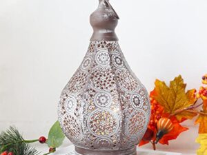 JHY DESIGN Lampe de Table de Chevet Marocaine 29,5cm Lanterne Electrique Vintage Abat-jour Marocain Oriental en pour Courtyard au jardin Intérieur Extérieur à Coucher Salon Maison (Gris)