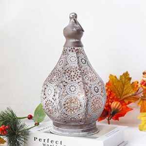 JHY DESIGN Lampe de Table de Chevet Marocaine 29,5cm Lanterne Electrique Vintage Abat-jour Marocain Oriental en pour Courtyard au jardin Intérieur Extérieur à Coucher Salon Maison (Gris)