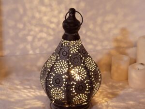 JHY DESIGN Lampe de Table de Chevet Marocaine 29,5cm Lanterne Electrique Vintage Abat-jour Marocain Oriental en pour Courtyard au jardin Intérieur Extérieur à Coucher Salon Maison (Gris)
