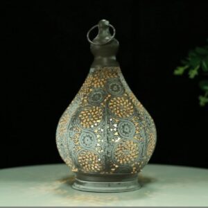 JHY DESIGN Lampe de Table de Chevet Marocaine 29,5cm Lanterne Electrique Vintage Abat-jour Marocain Oriental en pour Courtyard au jardin Intérieur Extérieur à Coucher Salon Maison (Gris)
