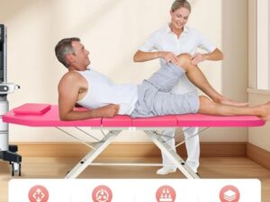 JJsdwin Lit de massage mobile, lit cosmétique, table de massage avec hauteur réglable, pliable à 3 zones, pour salons de beauté et maisons, rose